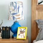 Blue Glass Table Lamp with Leaf Fabric Shade