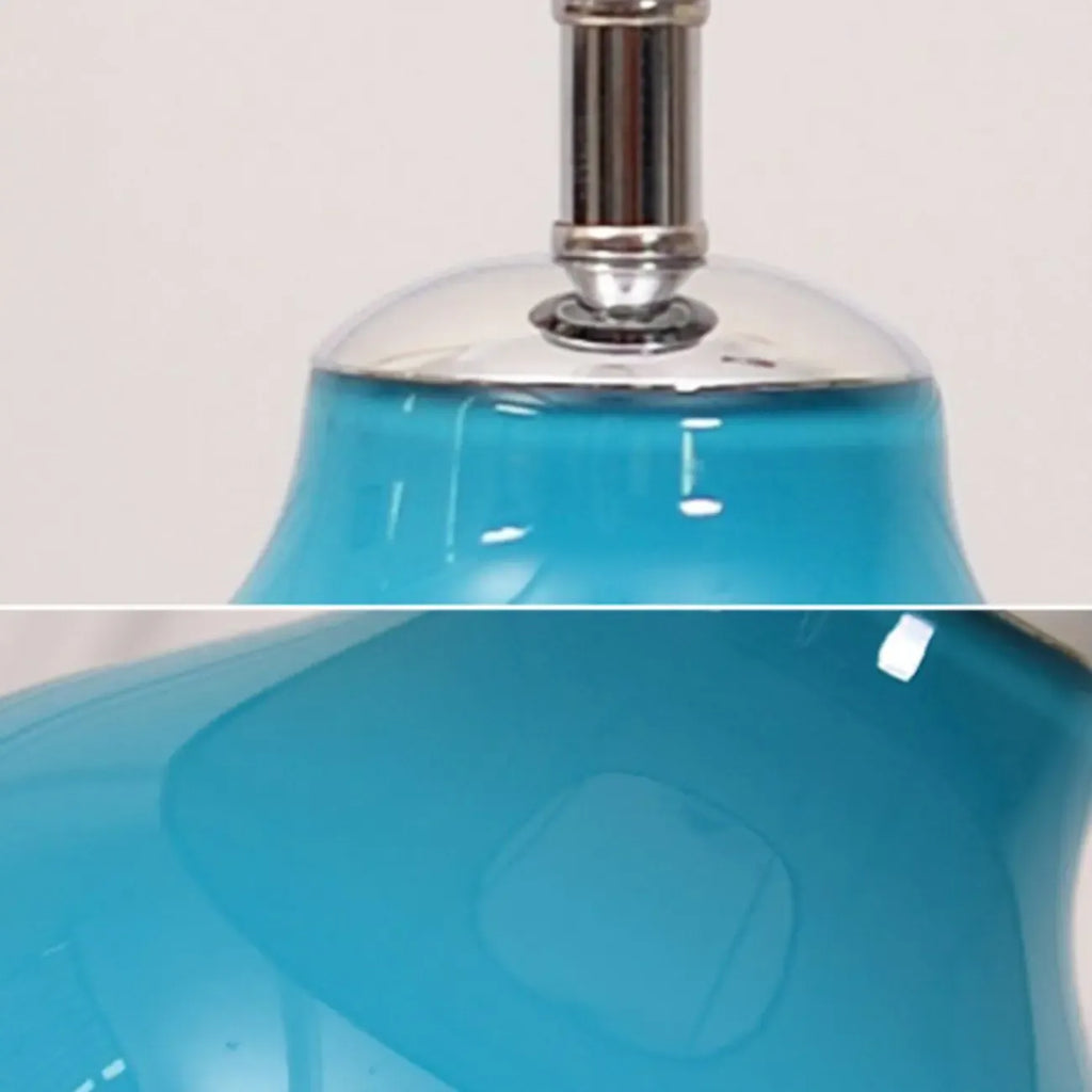 Blue Glass Table Lamp with Leaf Fabric Shade