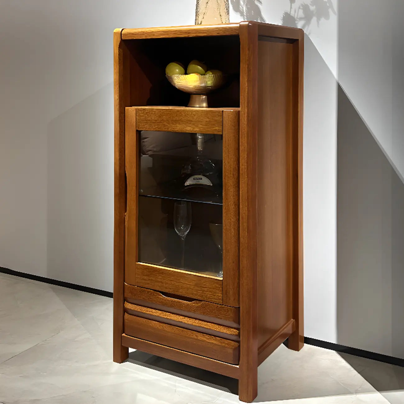 Modern Wood Wine Rack with Glass Holder Walnut