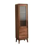 Tall Wooden Display Cabinet with Glass Door for Living Room
