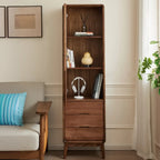 Tall Wooden Display Cabinet with Glass Door for Living Room