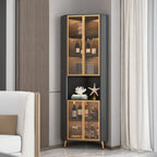Modern Gray Wood Gold Glass Door Display Corner Cabinet