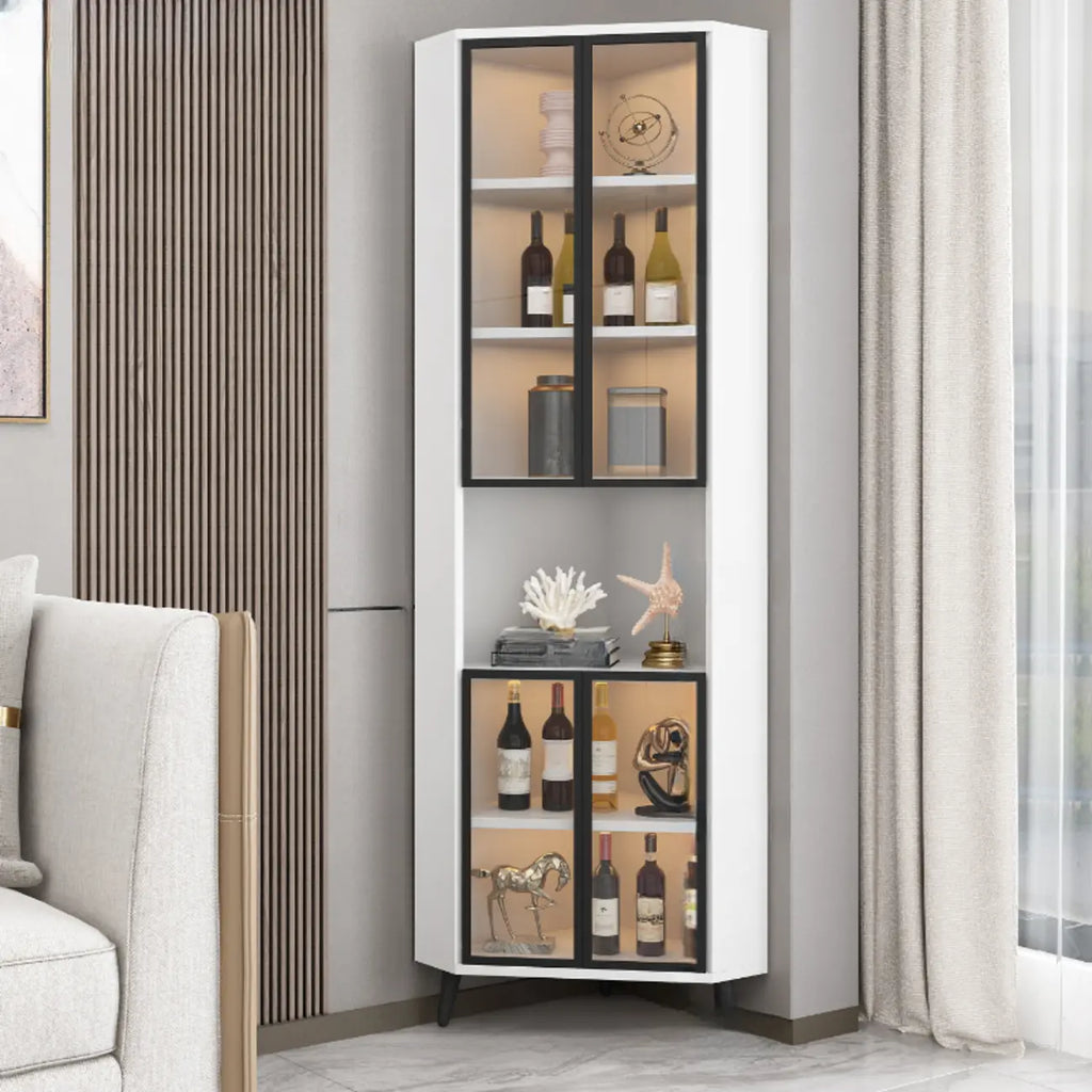 Modern Gray Wood Gold Glass Door Display Corner Cabinet