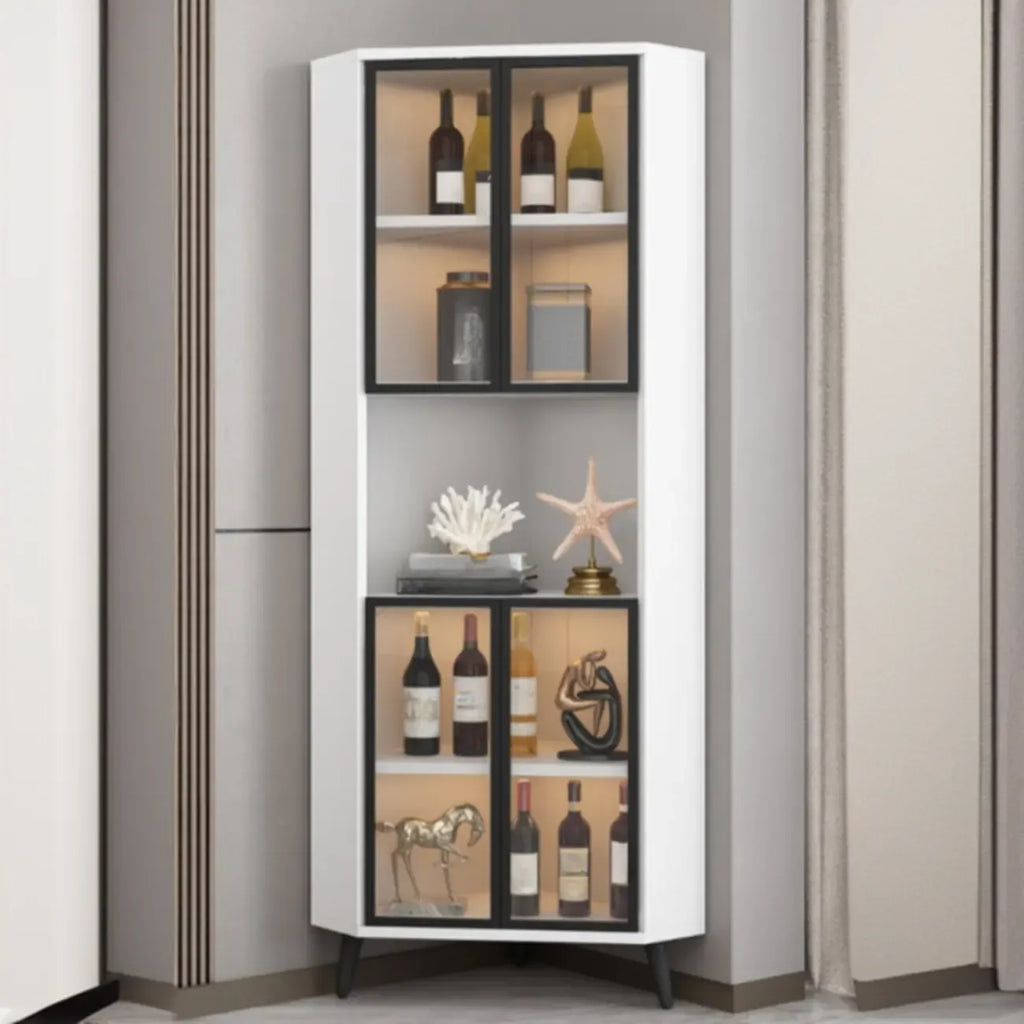 Modern Gray Wood Gold Glass Door Display Corner Cabinet