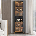 Modern Gray Wood Gold Glass Door Display Corner Cabinet