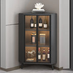 Modern Gray Wood Gold Glass Door Display Corner Cabinet