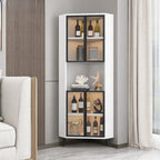 Modern Gray Wood Gold Glass Door Display Corner Cabinet