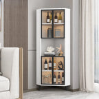 Modern Gray Wood Gold Glass Door Display Corner Cabinet