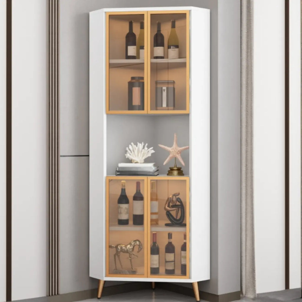 Modern Gray Wood Gold Glass Door Display Corner Cabinet