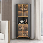 Modern Gray Wood Gold Glass Door Display Corner Cabinet