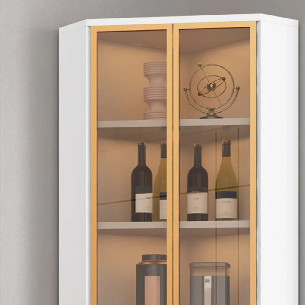 Modern Gray Wood Gold Glass Door Display Corner Cabinet