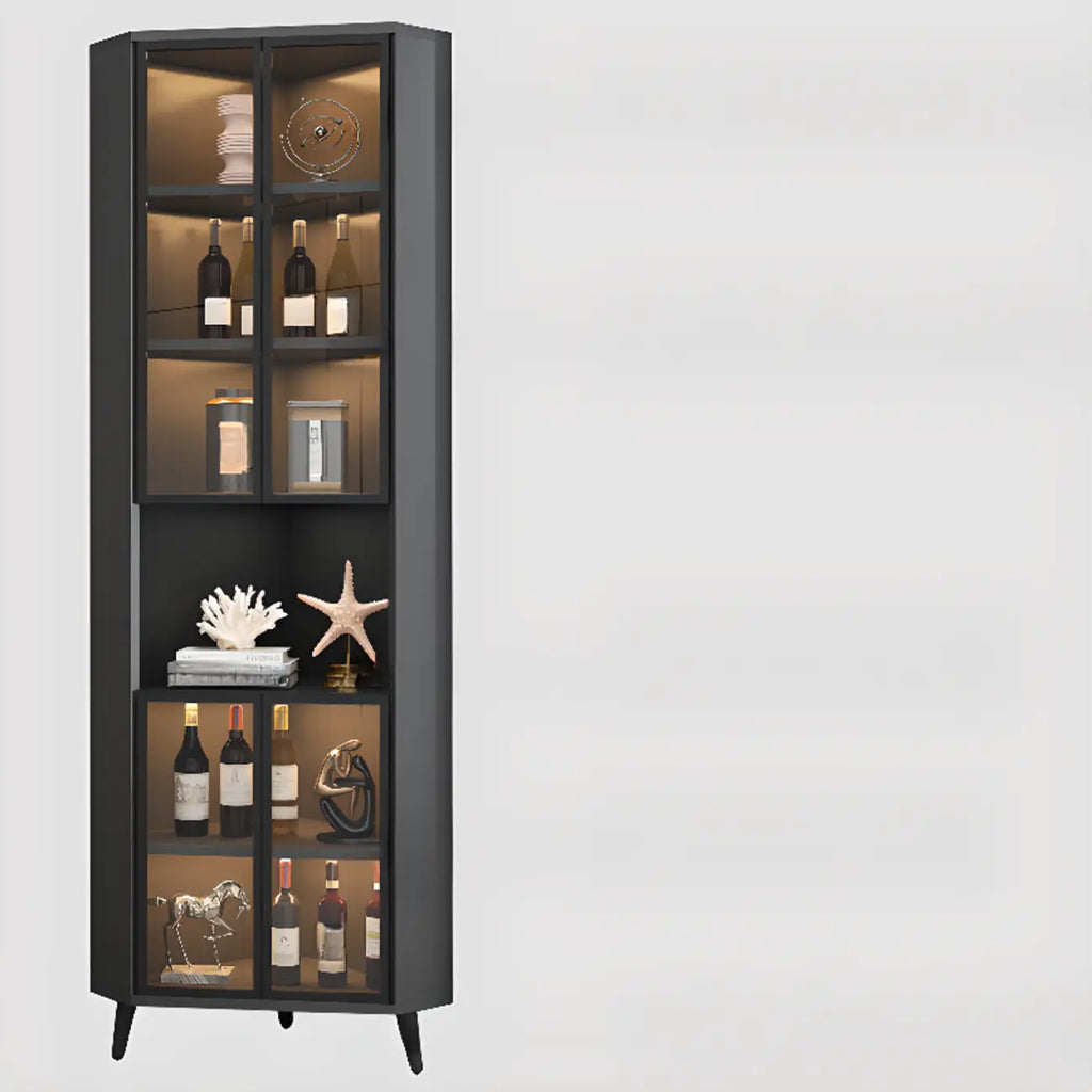 Modern Gray Wood Gold Glass Door Display Corner Cabinet