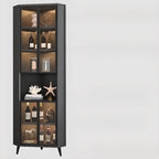Modern Gray Wood Gold Glass Door Display Corner Cabinet