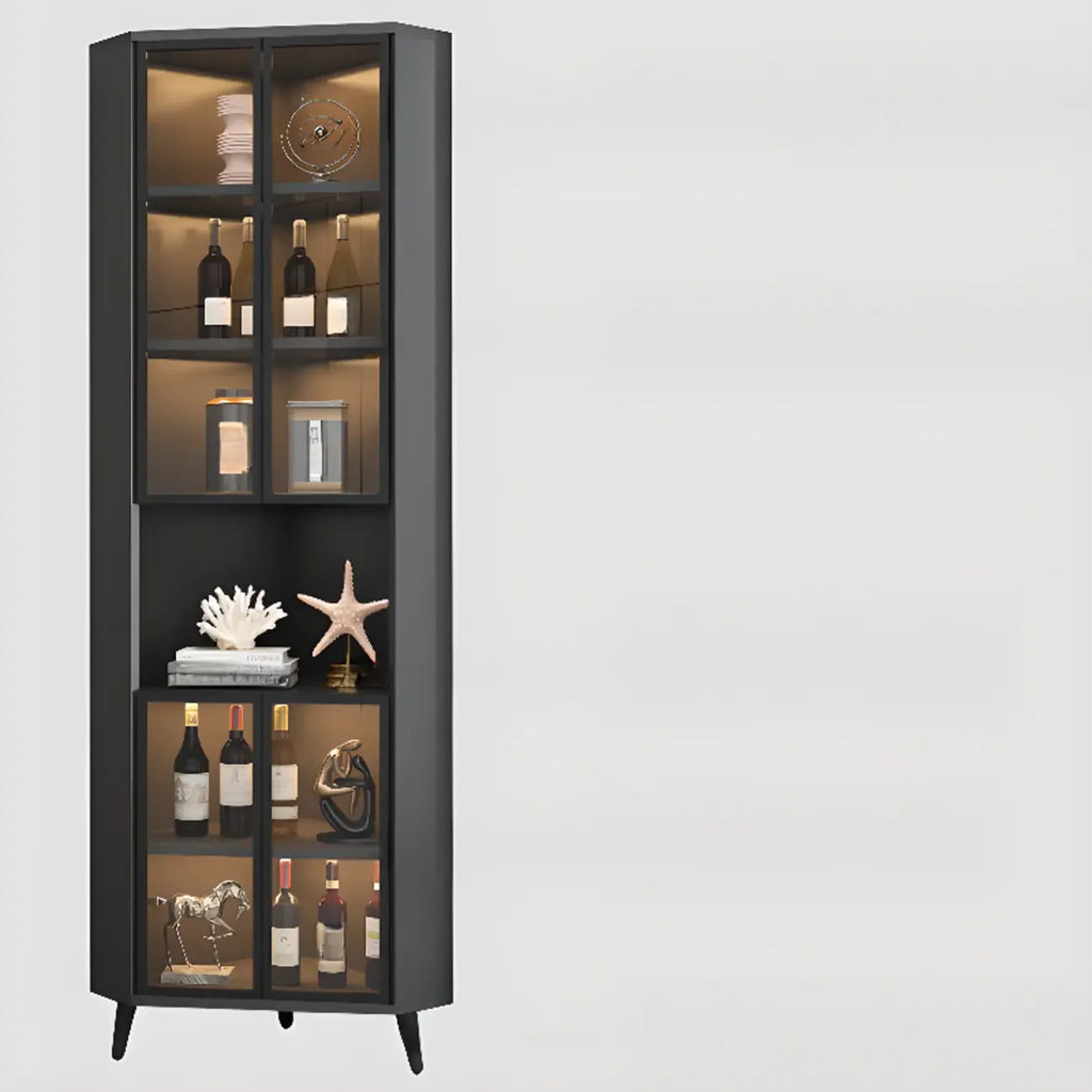Modern Gray Wood Gold Glass Door Display Corner Cabinet