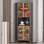 Modern Gray Wood Gold Glass Door Display Corner Cabinet
