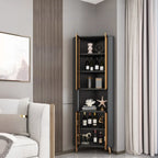 Modern Gray Wood Gold Glass Door Display Corner Cabinet