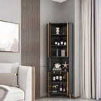 Modern Gray Wood Gold Glass Door Display Corner Cabinet