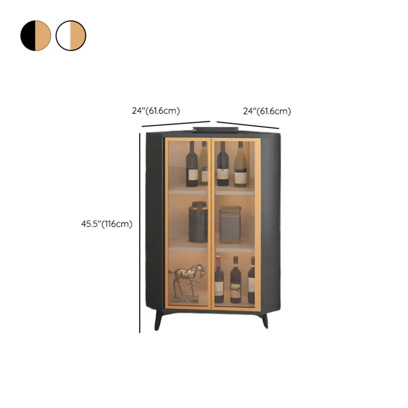 Modern Gray Wood Gold Glass Door Display Corner Cabinet