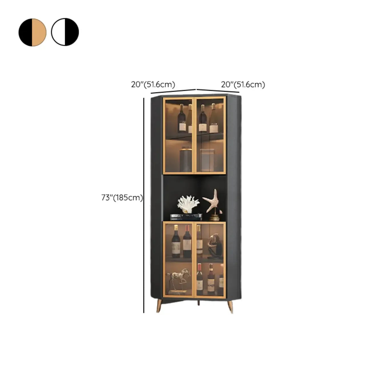 Modern Gray Wood Gold Glass Door Display Corner Cabinet