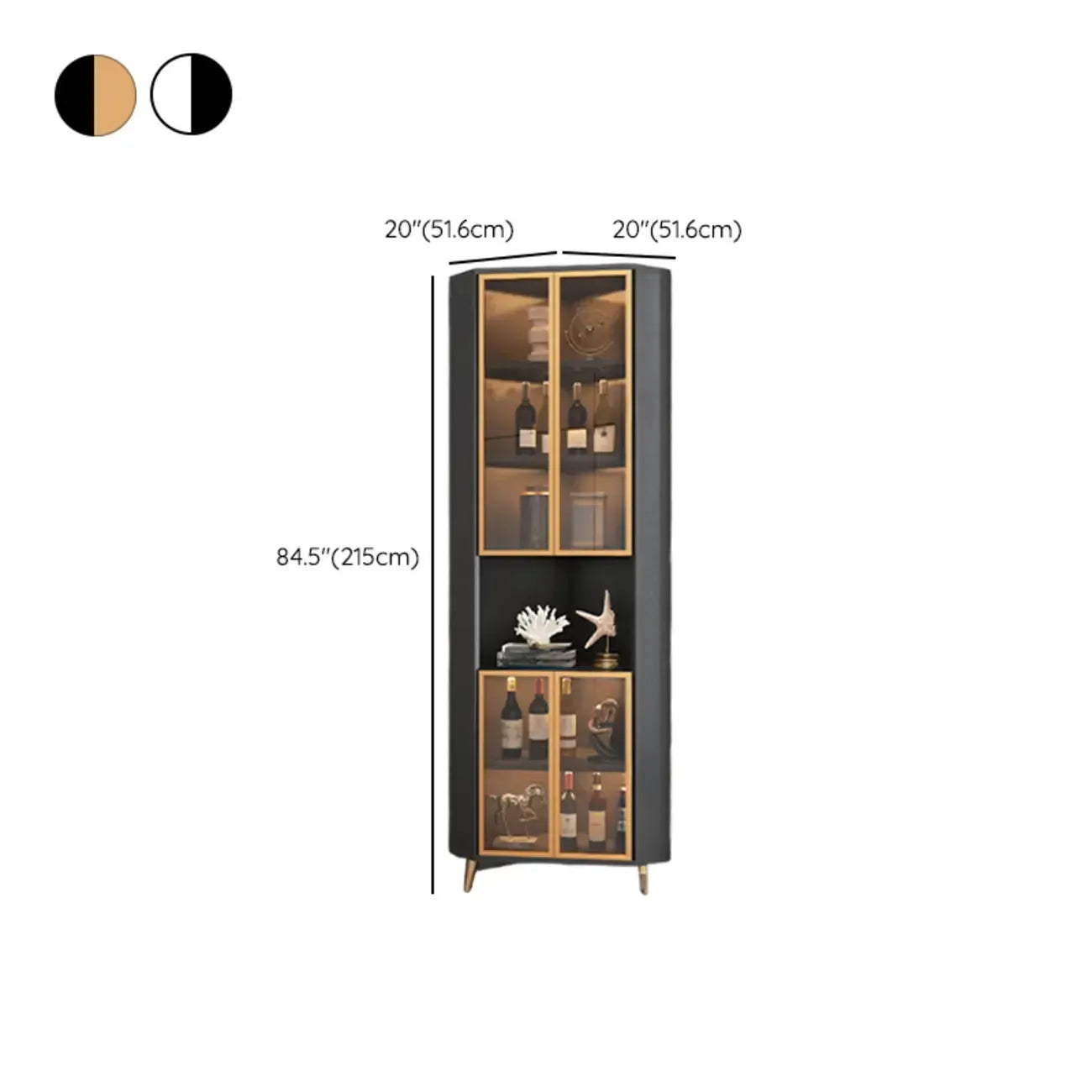 Modern Gray Wood Gold Glass Door Display Corner Cabinet