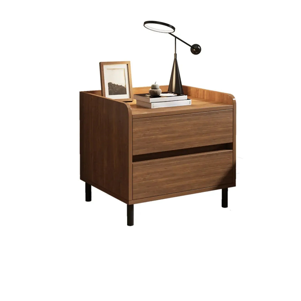 Minimalist Brown Wooden Tray Nightstand with 2 Drawers