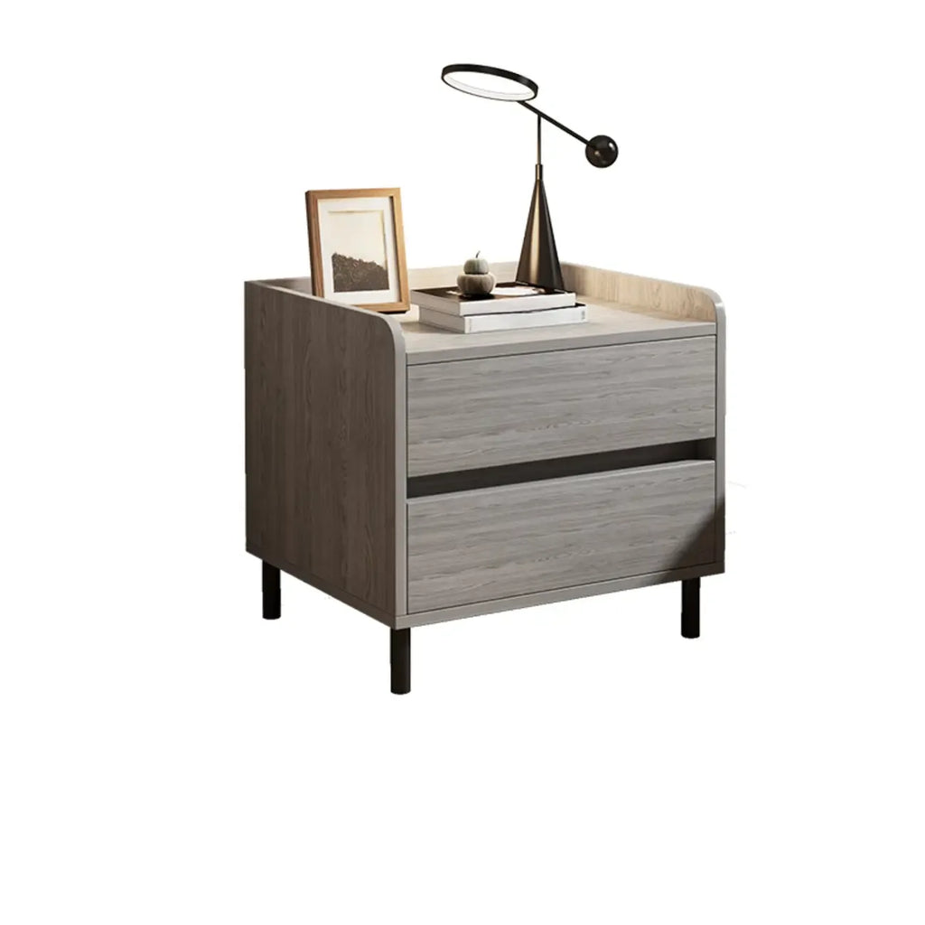 Minimalist Brown Wooden Tray Nightstand with 2 Drawers