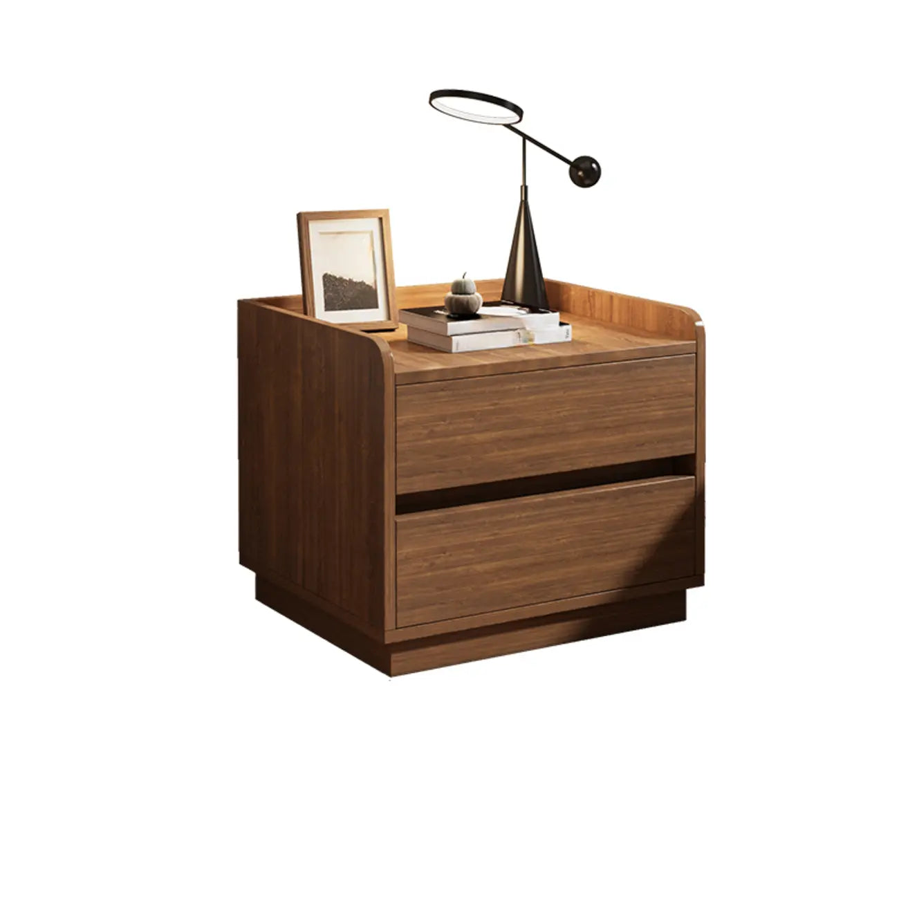 Minimalist Brown Wooden Tray Nightstand with 2 Drawers