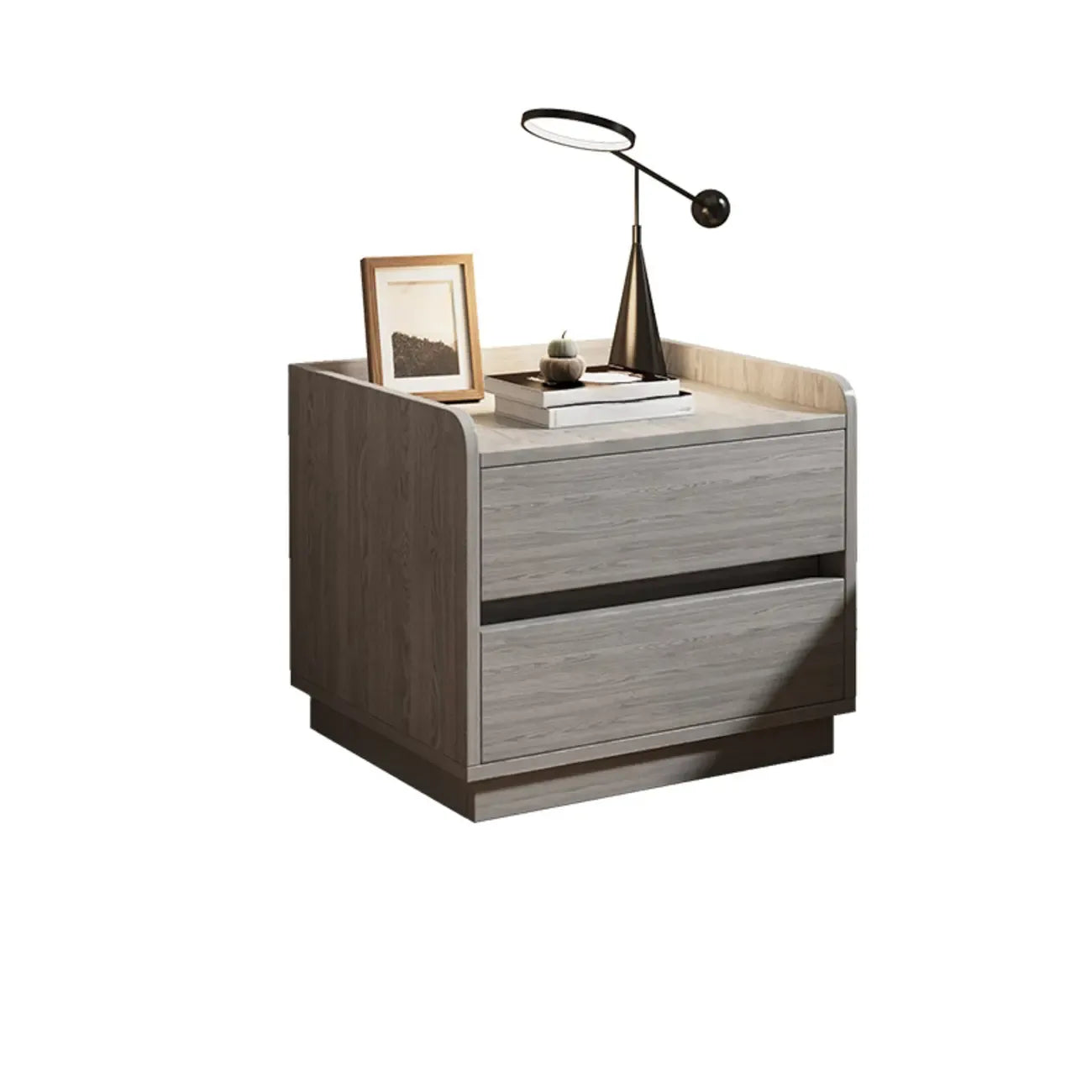 Minimalist Brown Wooden Tray Nightstand with 2 Drawers