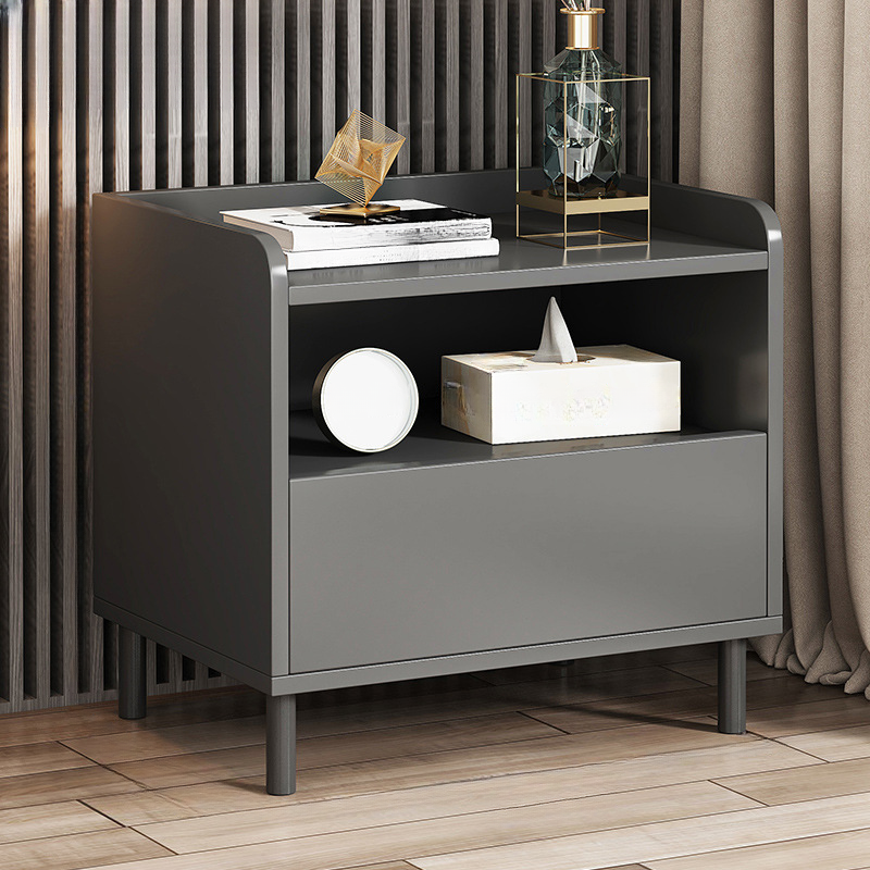 Minimalist Brown Wooden Tray Nightstand with 2 Drawers