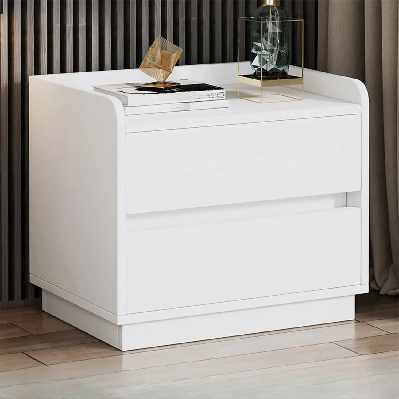 Minimalist Brown Wooden Tray Nightstand with 2 Drawers
