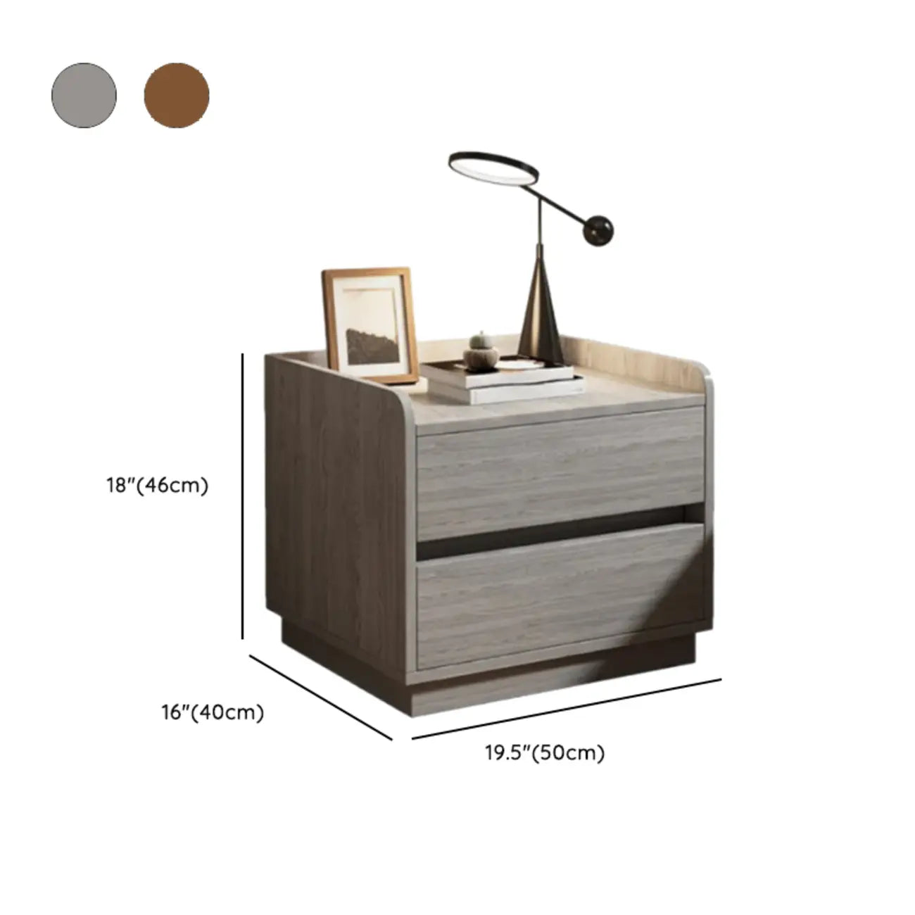 Minimalist Brown Wooden Tray Nightstand with 2 Drawers