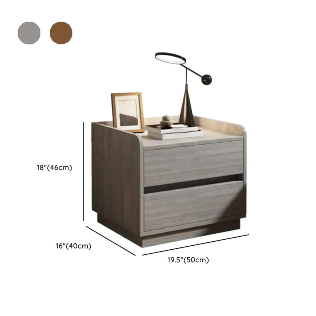 Minimalist Brown Wooden Tray Nightstand with 2 Drawers