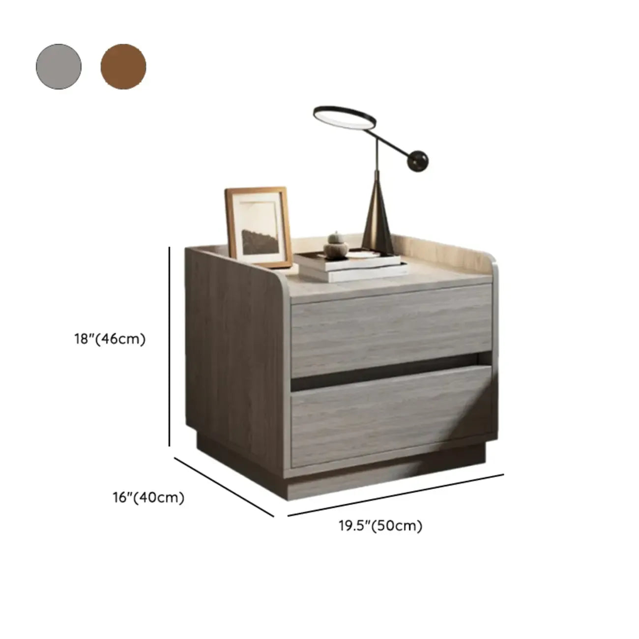 Minimalist Brown Wooden Tray Nightstand with 2 Drawers