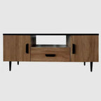 Brown Wood Media Shelf Cabinet TV Stand with Metal Legs