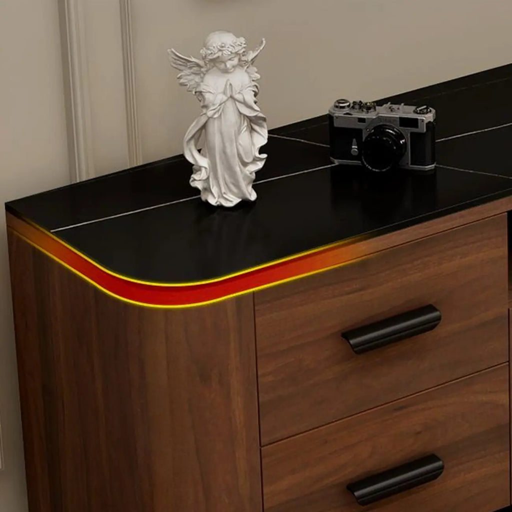 Brown Wood Media Shelf Cabinet TV Stand with Metal Legs