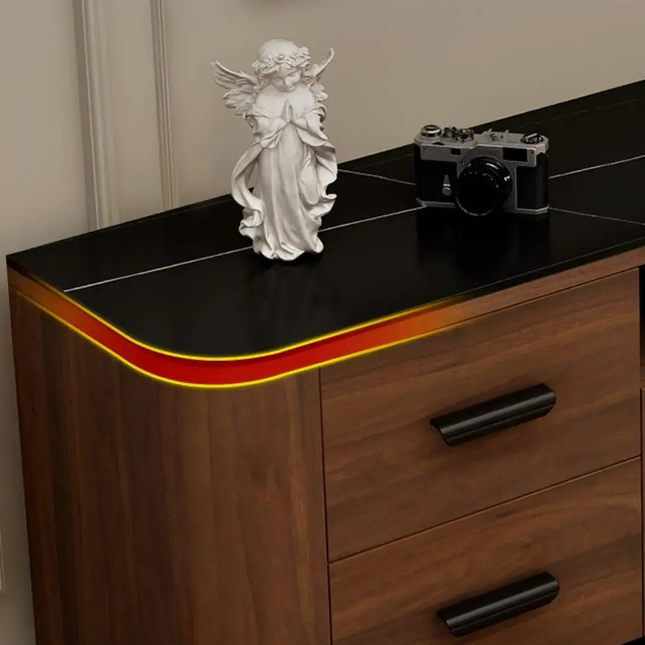 Brown Wood Media Shelf Cabinet TV Stand with Metal Legs