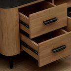 Brown Wood Media Shelf Cabinet TV Stand with Metal Legs