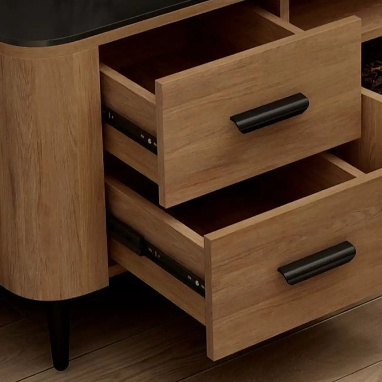 Brown Wood Media Shelf Cabinet TV Stand with Metal Legs