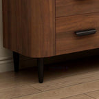 Brown Wood Media Shelf Cabinet TV Stand with Metal Legs