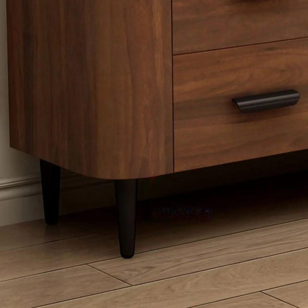 Brown Wood Media Shelf Cabinet TV Stand with Metal Legs