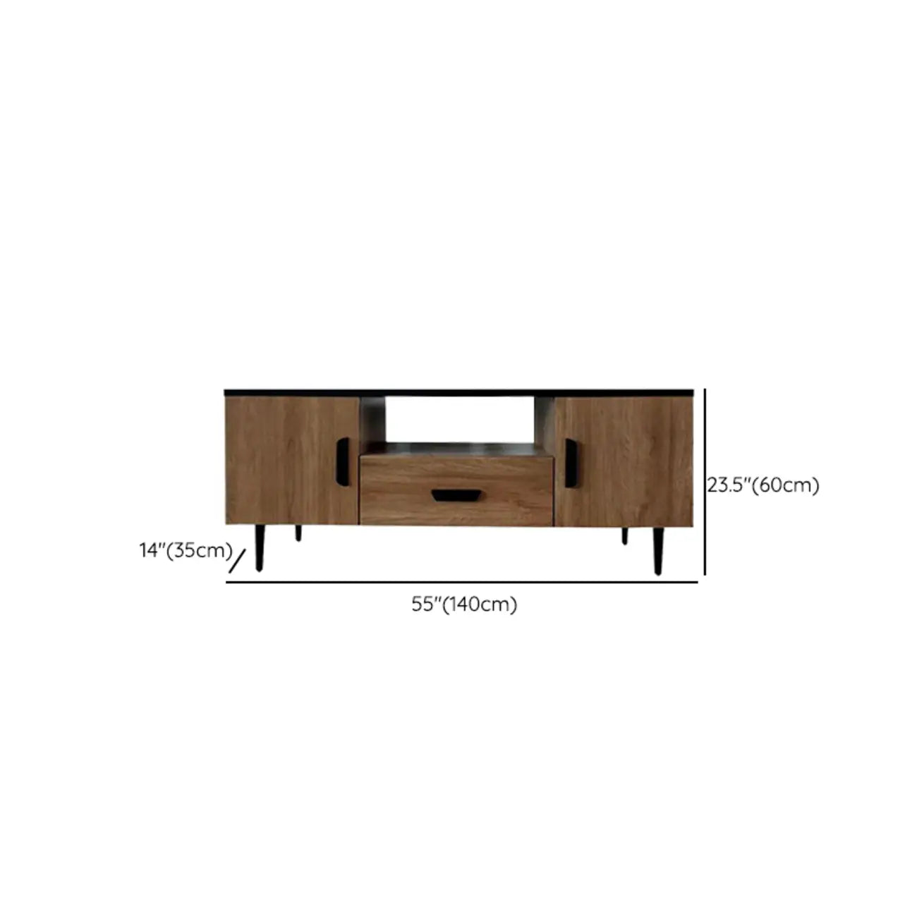 Brown Wood Media Shelf Cabinet TV Stand with Metal Legs
