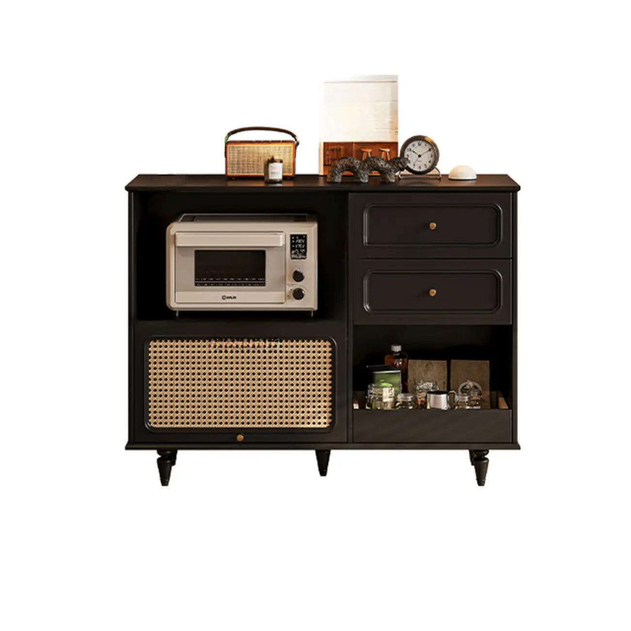 Black Rattan Kitchen Storage Sideboard with Drawers