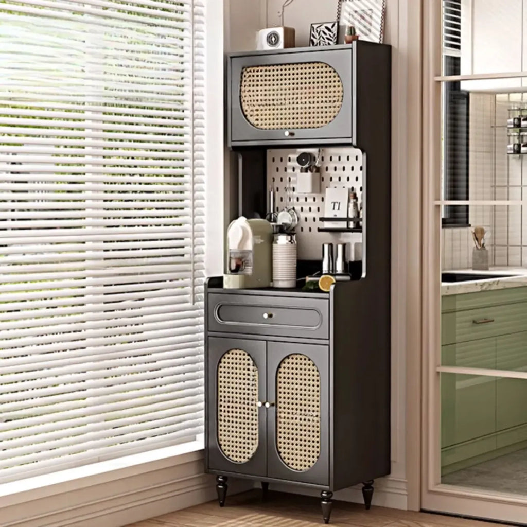 Black Rattan Kitchen Storage Sideboard with Drawers