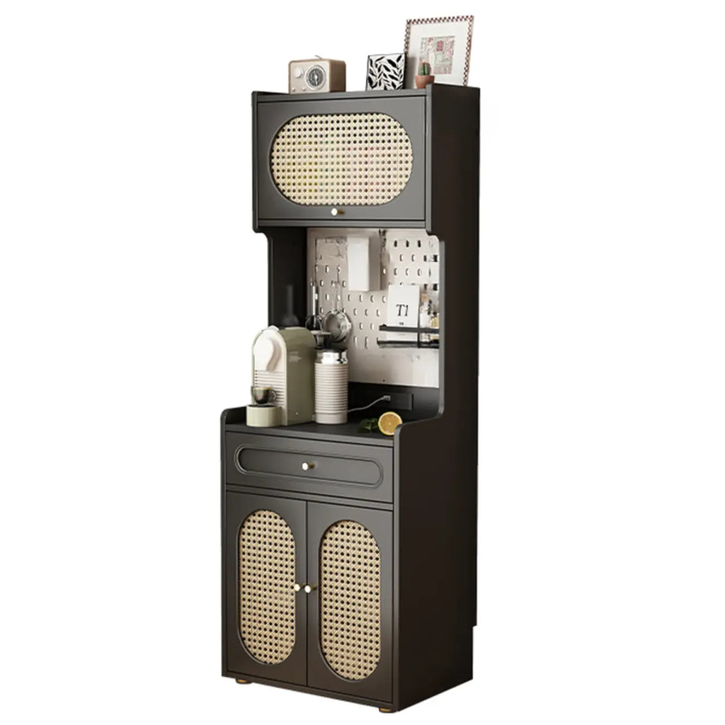 Black Rattan Kitchen Storage Sideboard with Drawers