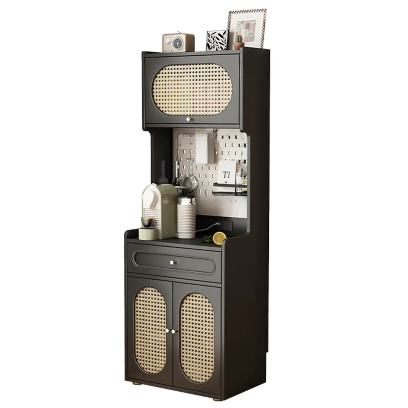 Black Rattan Kitchen Storage Sideboard with Drawers