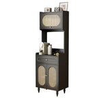 Black Rattan Kitchen Storage Sideboard with Drawers