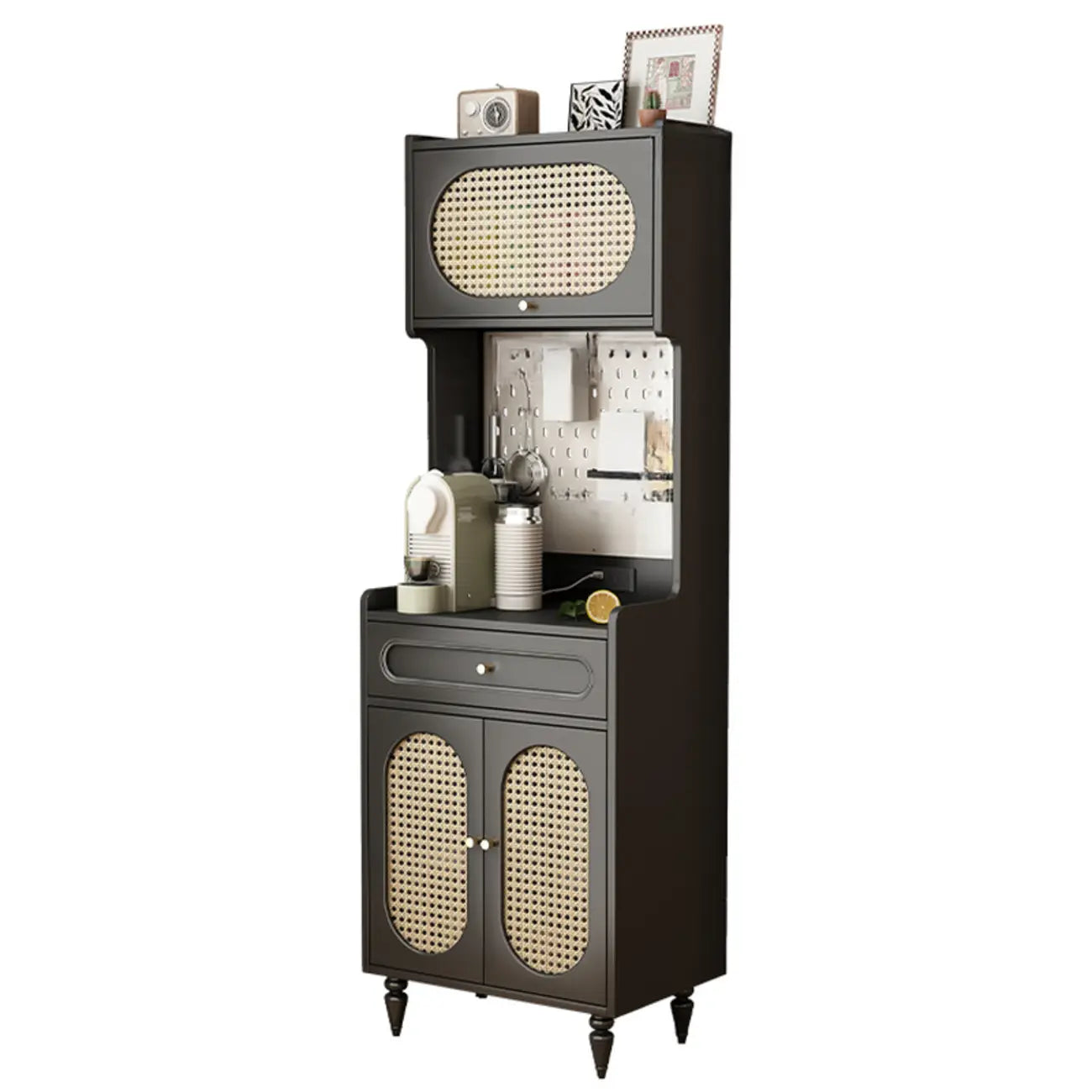 Black Rattan Kitchen Storage Sideboard with Drawers