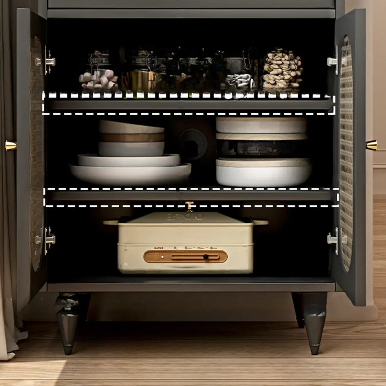 Black Rattan Kitchen Storage Sideboard with Drawers