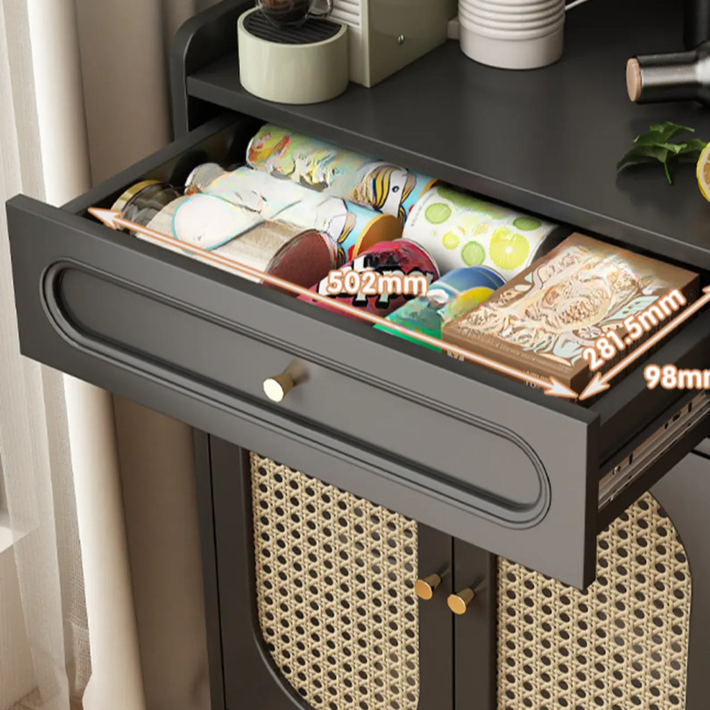 Black Rattan Kitchen Storage Sideboard with Drawers