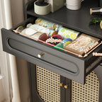 Black Rattan Kitchen Storage Sideboard with Drawers